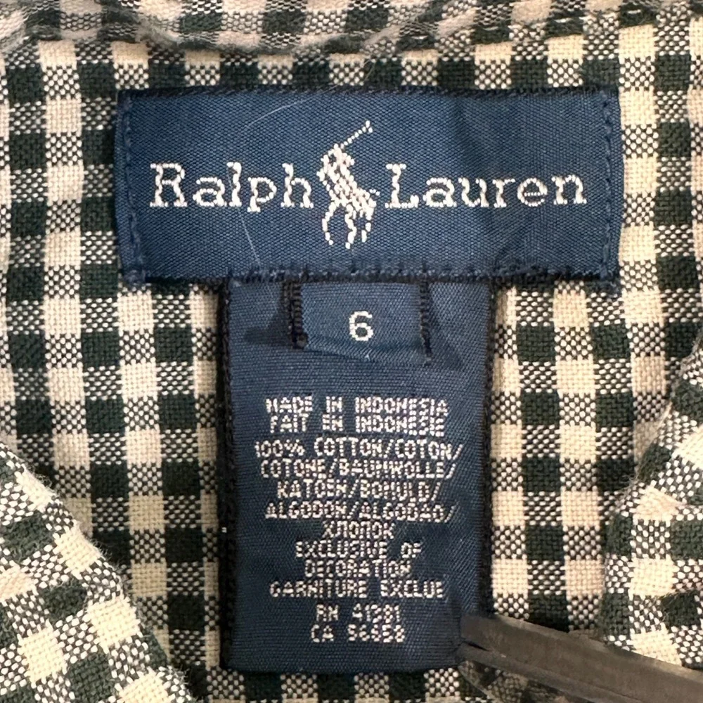 Ralph Lauren Gingham Button Down Shirt‎ Kids Size 6 Navy Blue White | Preppy